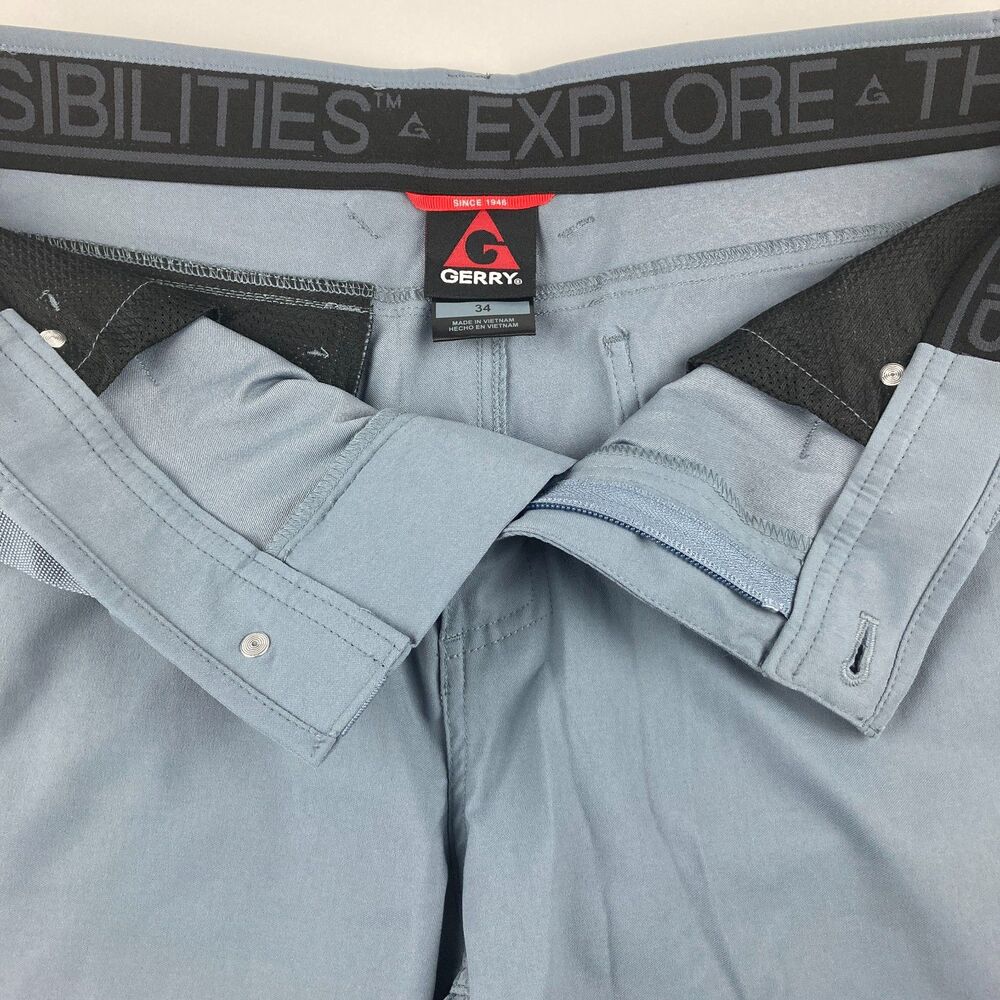 Gerry Hiking Shorts Mens 34 Gray Stretch Nylon Built In Belt Outdoor Cargo - Picture 4 of 10